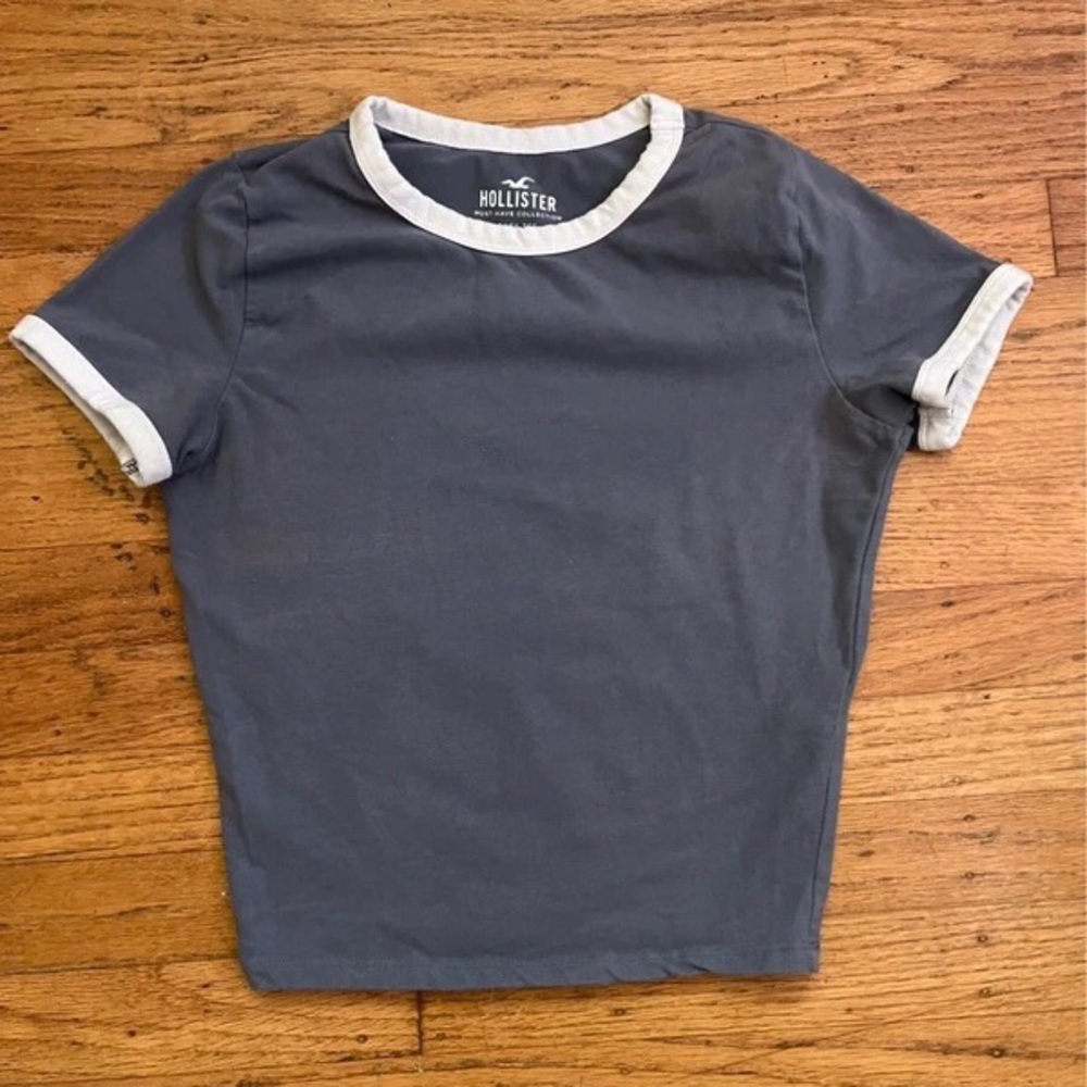 Hollister Gray and White Ringer Tee